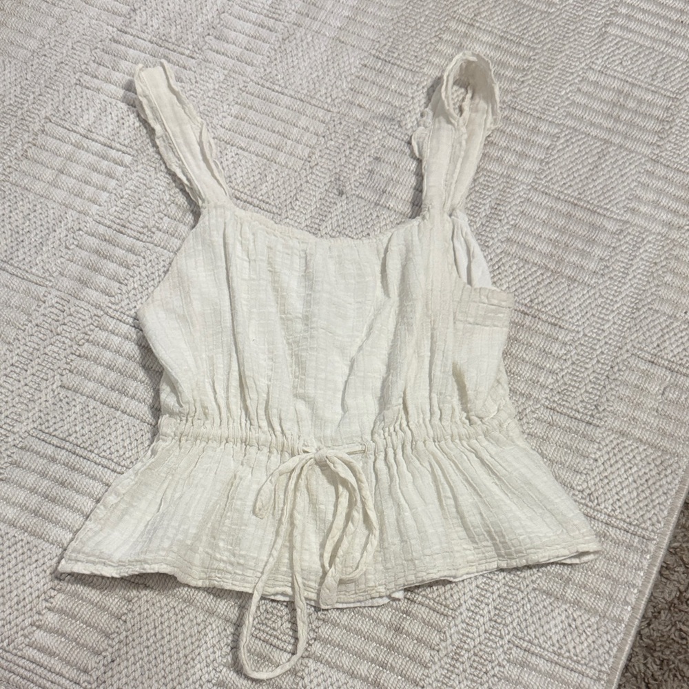 Women's Cream Drawstring Peplum Tank Top
